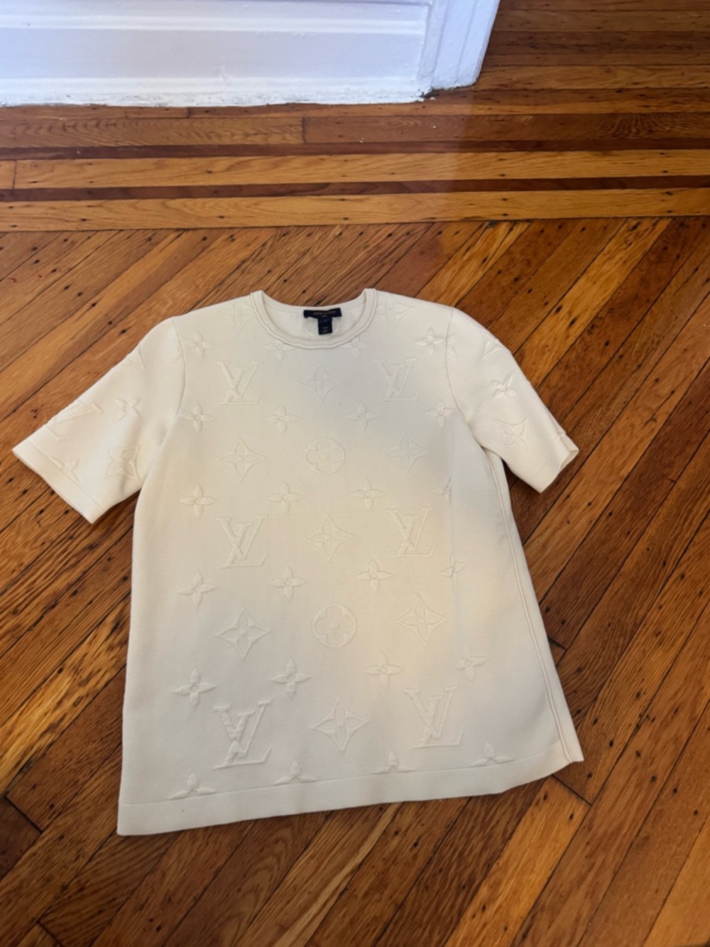 Louis Vuitton eggshell-coloured 3D monogram knit top size S